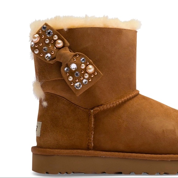 ugg mini bailey brilliant bow genuine shearling bootie